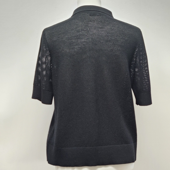 Akris Punto Open Knit Mesh Button-Down Polo Cardigan Top Short Sleeve Old Money - Picture 11 of 13